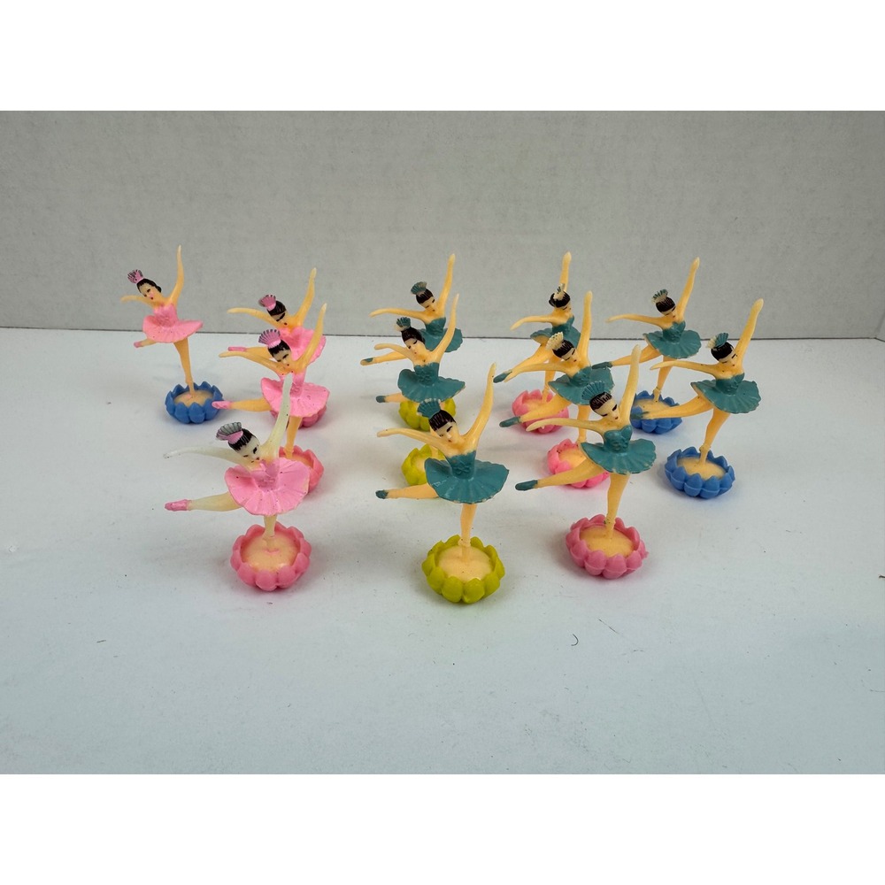 Vintage Plastic Ballerina Cake Toppers Lot 12 Pink Teal Blue Mid Century Decor